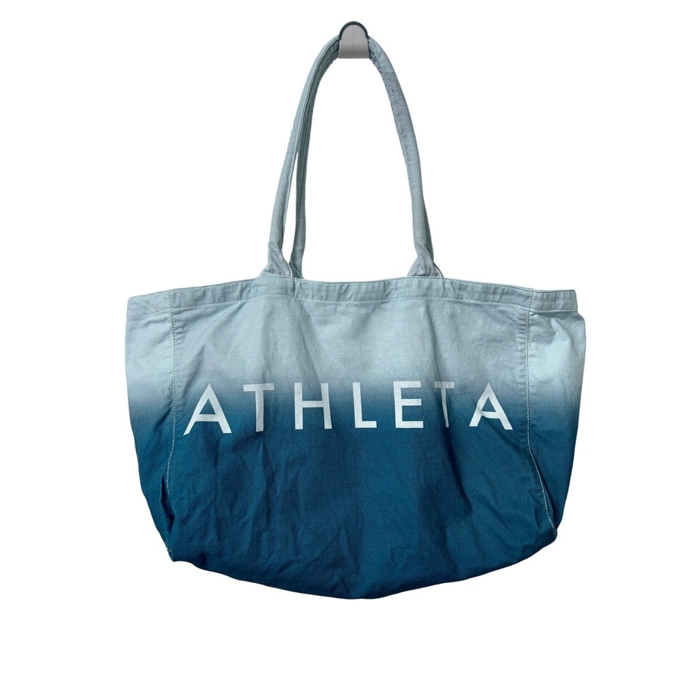 Athleta Blue Ombre Canvas Tote Bag Beach Gym Shopping Bag 100% Cotton Logo Large